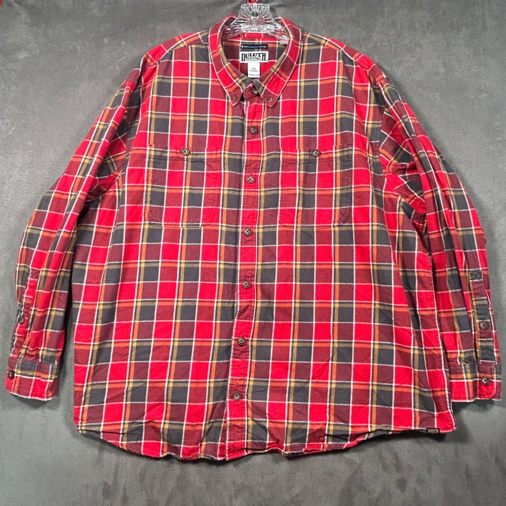 Duluth Trading Co Free Swingin Flannel MagnaReady Magnetic Red Plaid Shirt 3XL